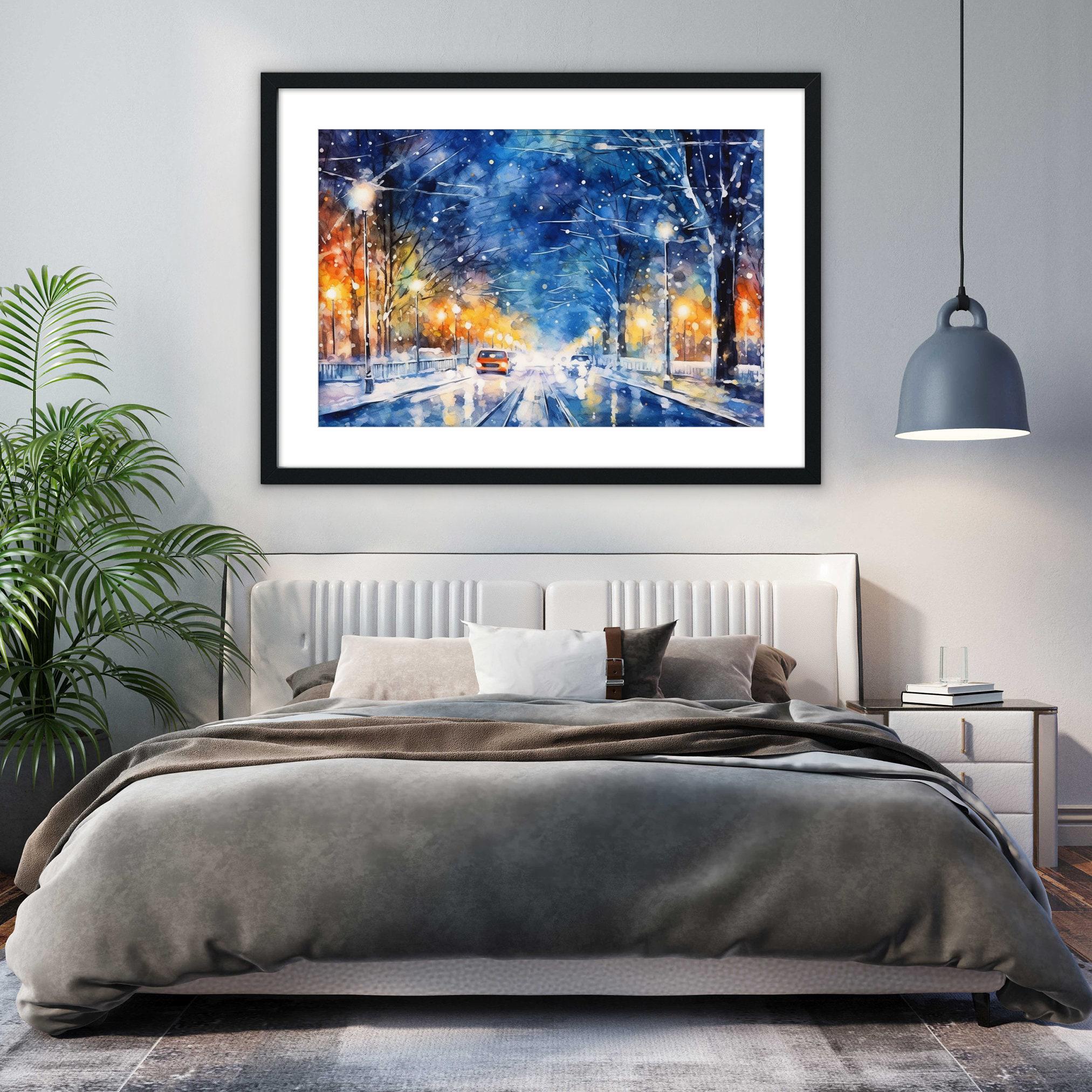 Enchanting Winter Scene Watercolor Wall Art, Giclee Print on Canvas, Artist Paper, Watercolor Paper, Available in Extra Large Sizes