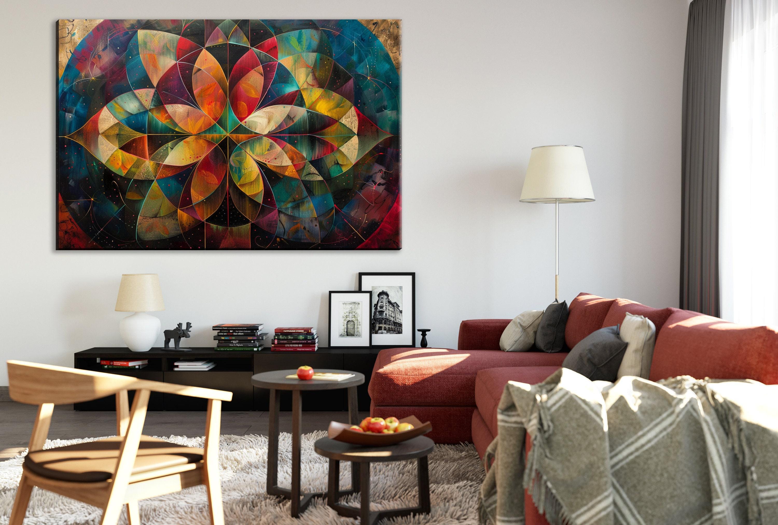 Sacred Geometry Art on Gallery Wrapped Canvas | Abstract Flower Art, Extra Large, UV Coated