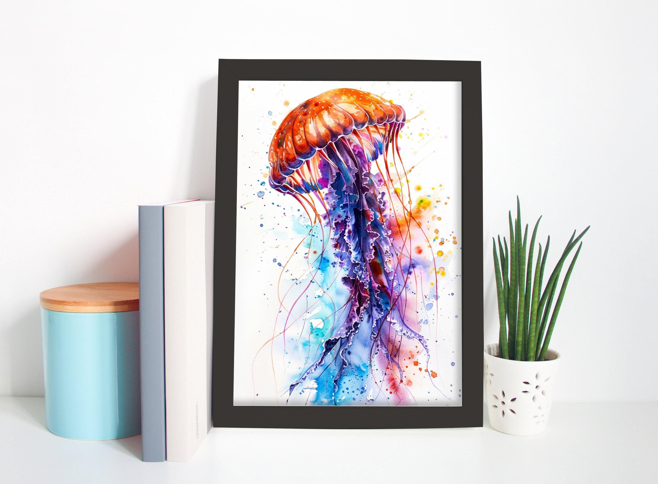 Beautiful Jellyfish Watercolor, Oceanic Wall Art, Giclee Print on Canvas, Artist Paper, Watercolor Paper, Available in Extra Large Sizes