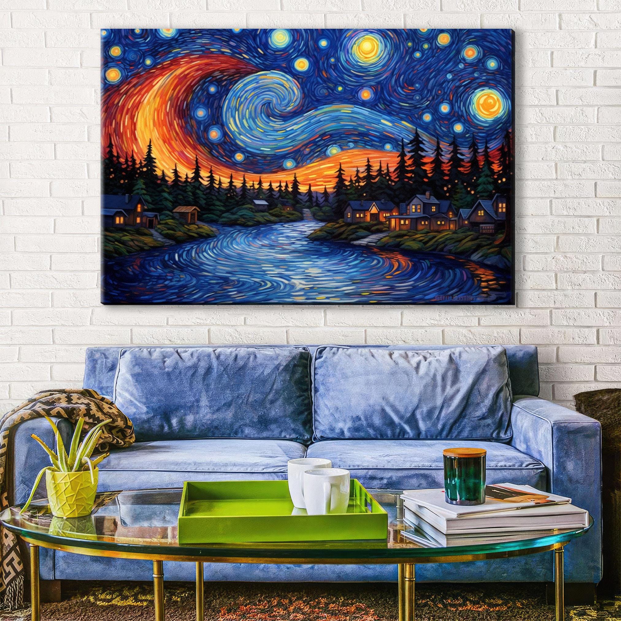 Starry Night Canvas - Van Gogh Painting on Gallery Wrapped Canvas, Ready to Hang Wall Art