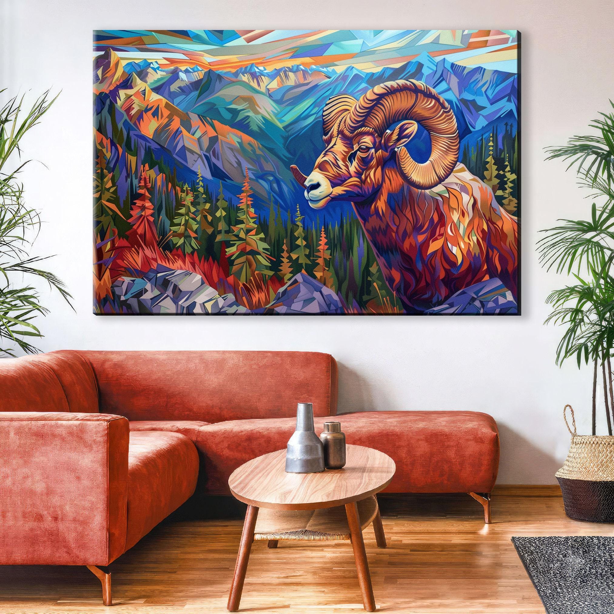 Bighorn Sheep Canvas | Vibrant Wildlife Art Print - Gallery Wrapped, Ready to Hang