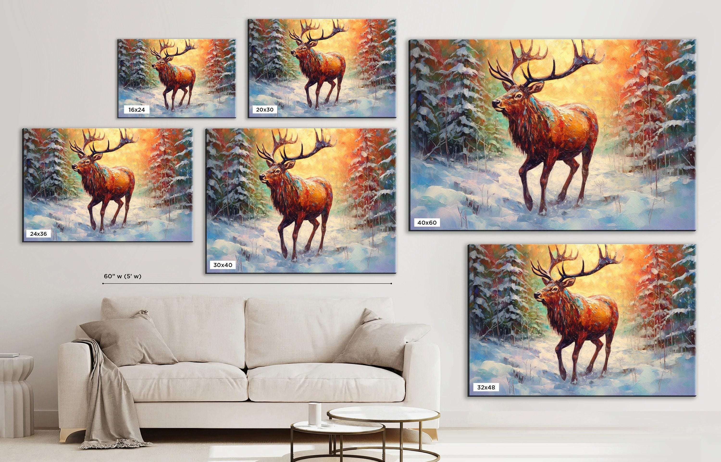 Reindeer Wall Art - Rustic Christmas Canvas Art | Extra Large Gallery Wrapped Holiday Decor