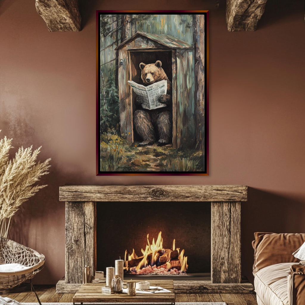 a painting of a bear reading a newspaper