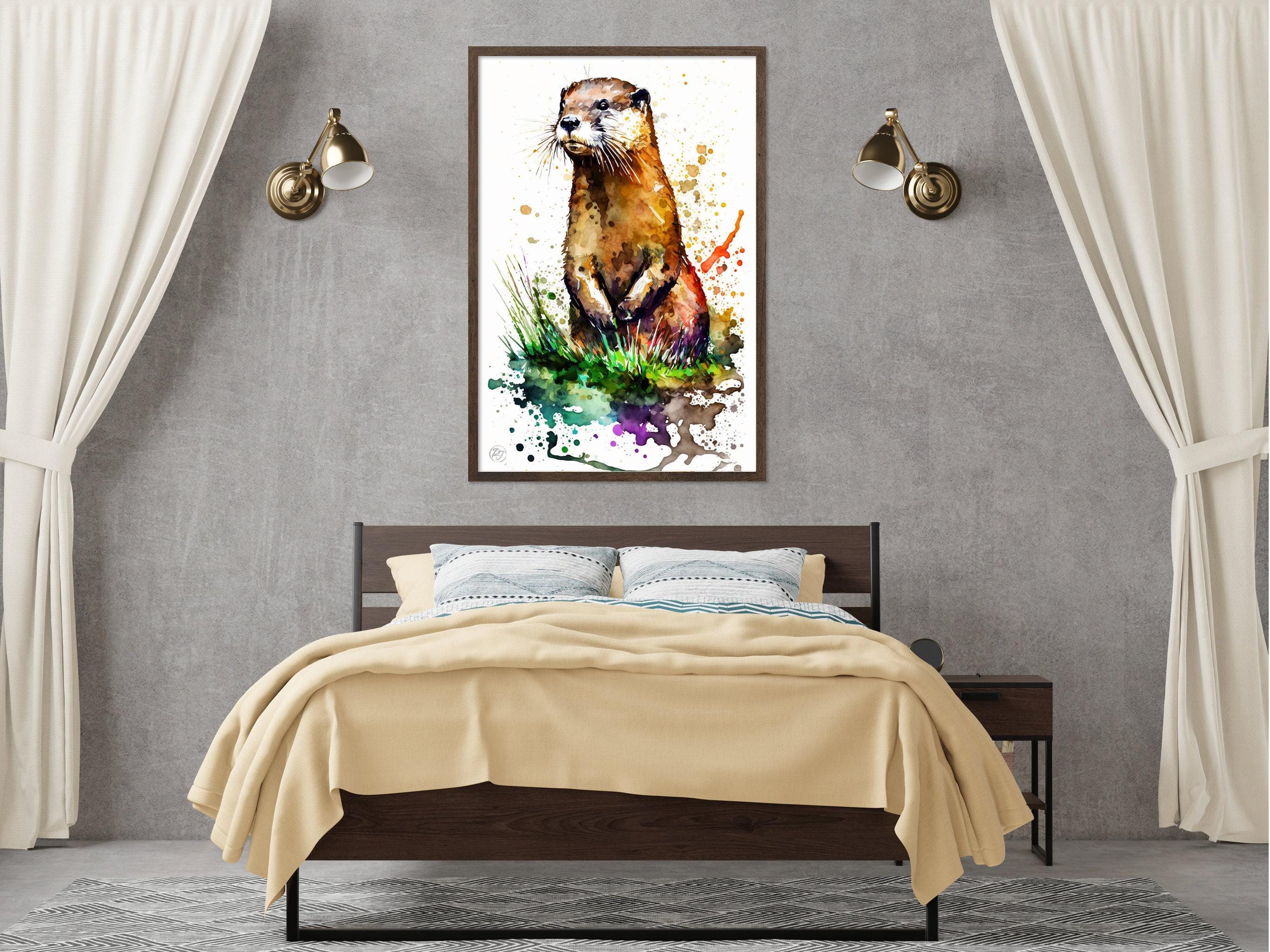 Nature's Acrobat: Watercolor Otter Wall Art Print, Giclee Print on Canvas, Artist Paper, Watercolor Paper, Available in Extra Large Sizes