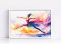 Ballet Dancer in Motion Ink Watercolor Art, Giclee Print on Canvas, Artist Paper, Framed or Unframed, Available in Extra Large Sizes
