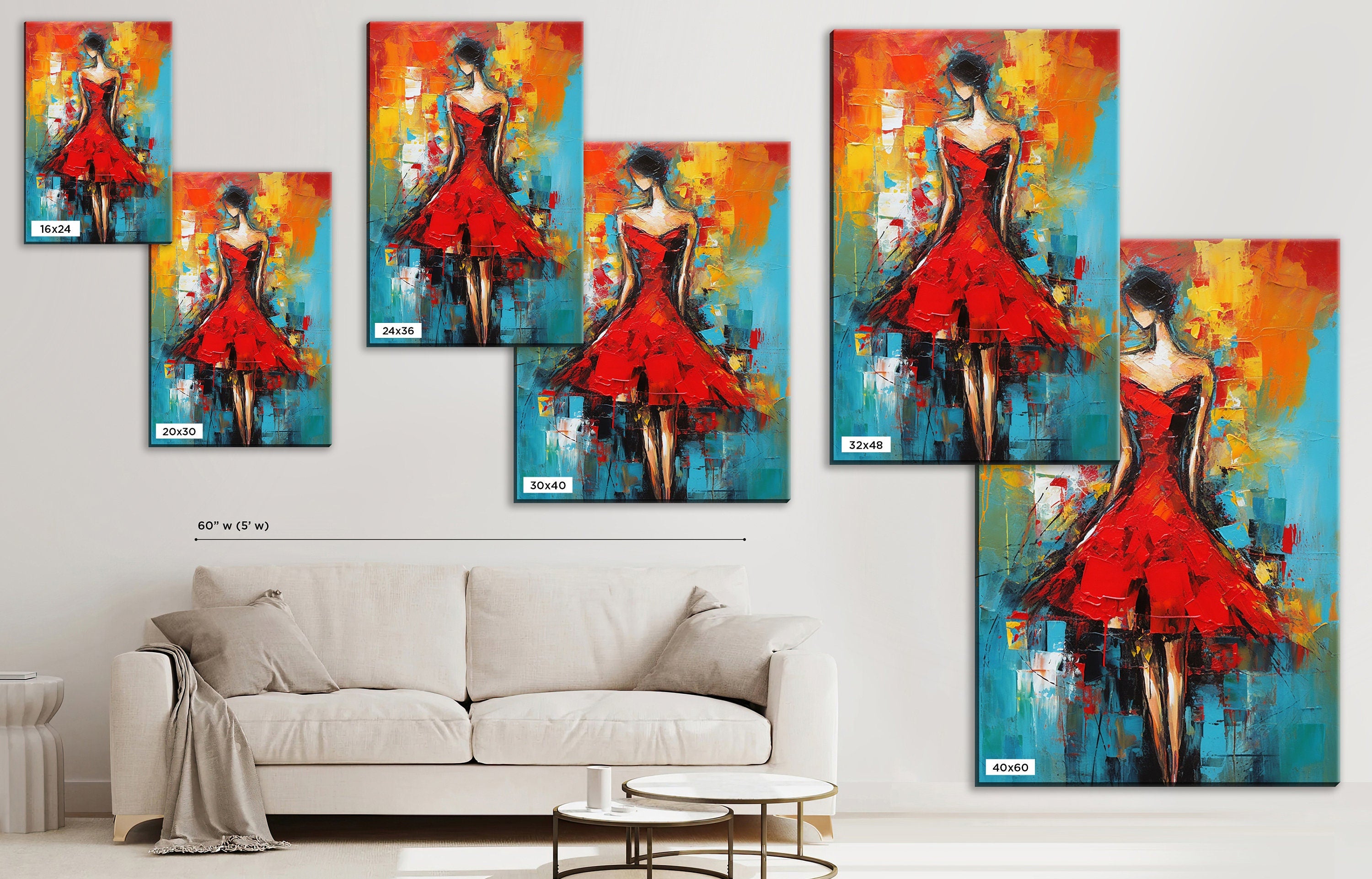 Red Dress Canvas Art – Abstract Woman Painting | High Quality Giclee Print