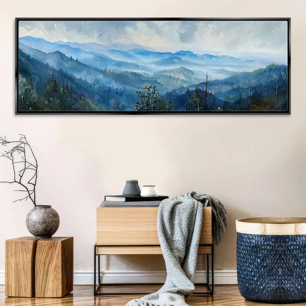 Smoky Mountains Wall Art - Panoramic Framed Canvas, Ready to Hang, Extra Large Landscape Print