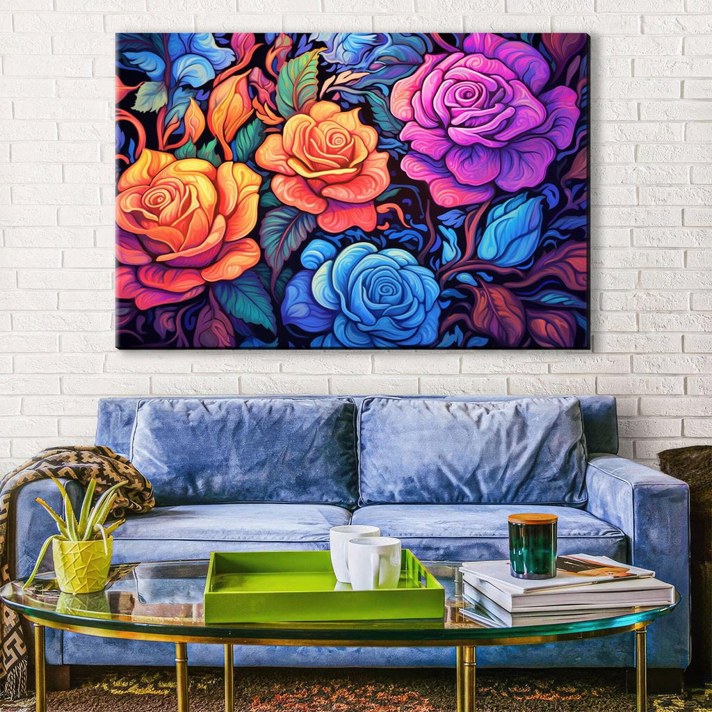 Floral Rose Canvas - Large Canvas Print With Rose Bouquet Wall Art & Wood Frame