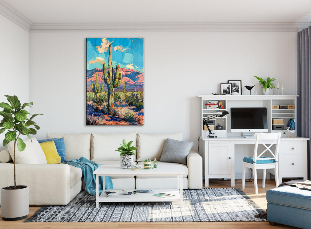 Saguaro Cactus Wall Painting – Large Gallery Wrapped Canvas with Acid-Free Inks