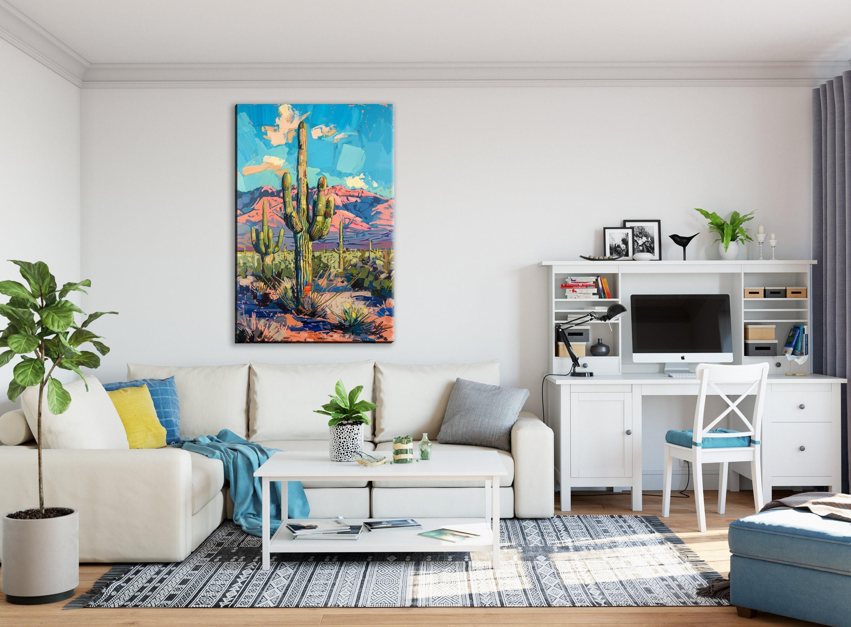 Saguaro Cactus Wall Painting – Large Gallery Wrapped Canvas with Acid-Free Inks