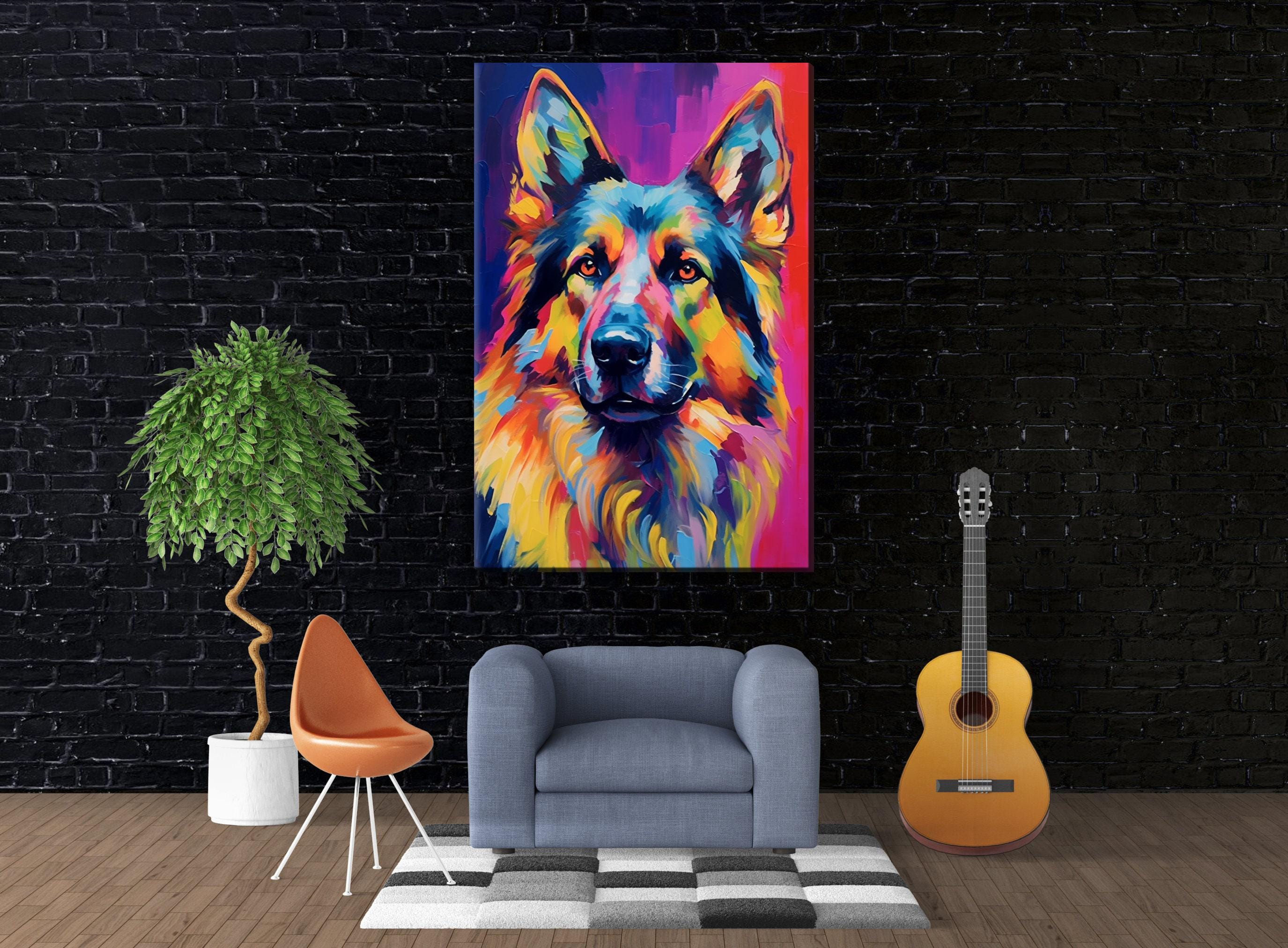 German Shepherd Painting - Large Canvas Wall Art | Colorful Dog Artwork, Giclee Print