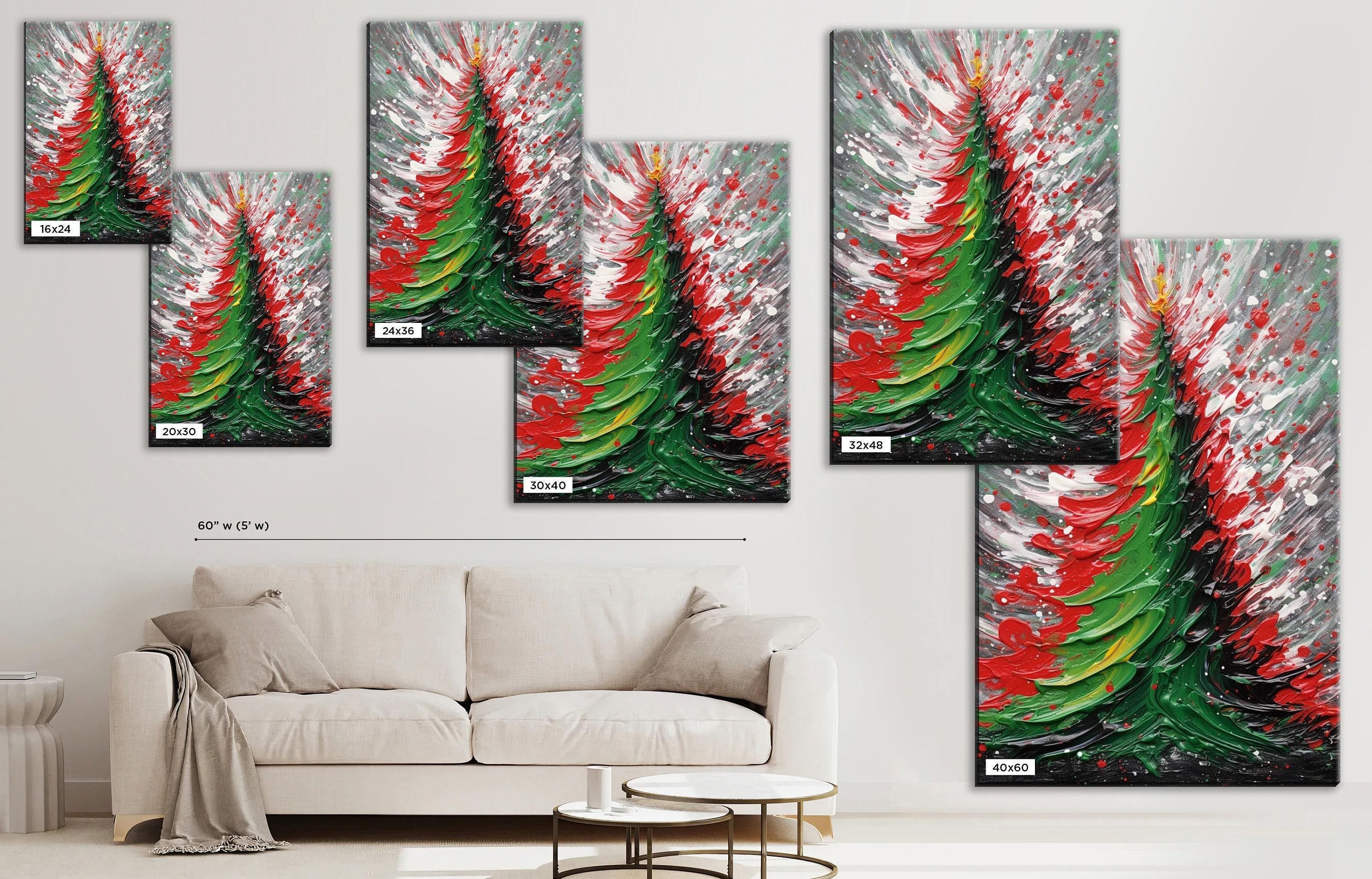 Abstract Christmas Tree Art | Festive Holiday Wall Art - Colorful Tree Print on Artist Canvas