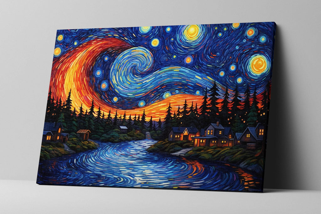 Starry Night Canvas - Van Gogh Painting on Gallery Wrapped Canvas, Ready to Hang Wall Art