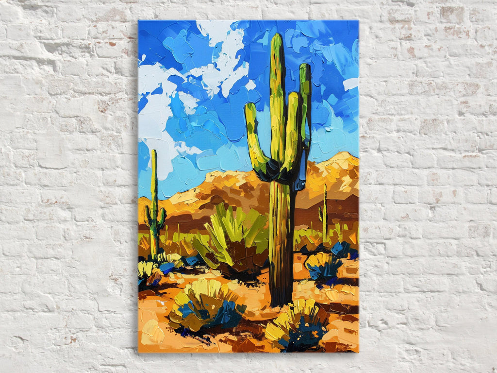 Lone Saguaro Cactus – Desert Landscape Art | Gallery Wrapped Canvas, Extra Large Wall Art