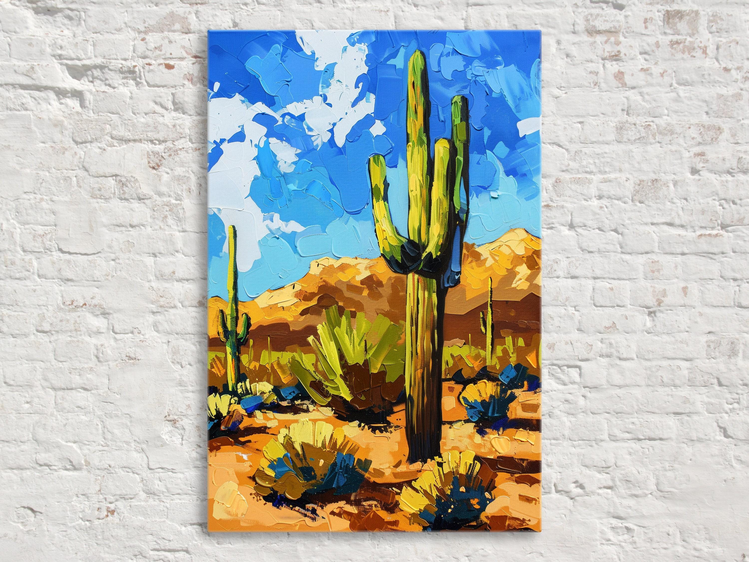 Lone Saguaro Cactus – Desert Landscape Art | Gallery Wrapped Canvas, Extra Large Wall Art