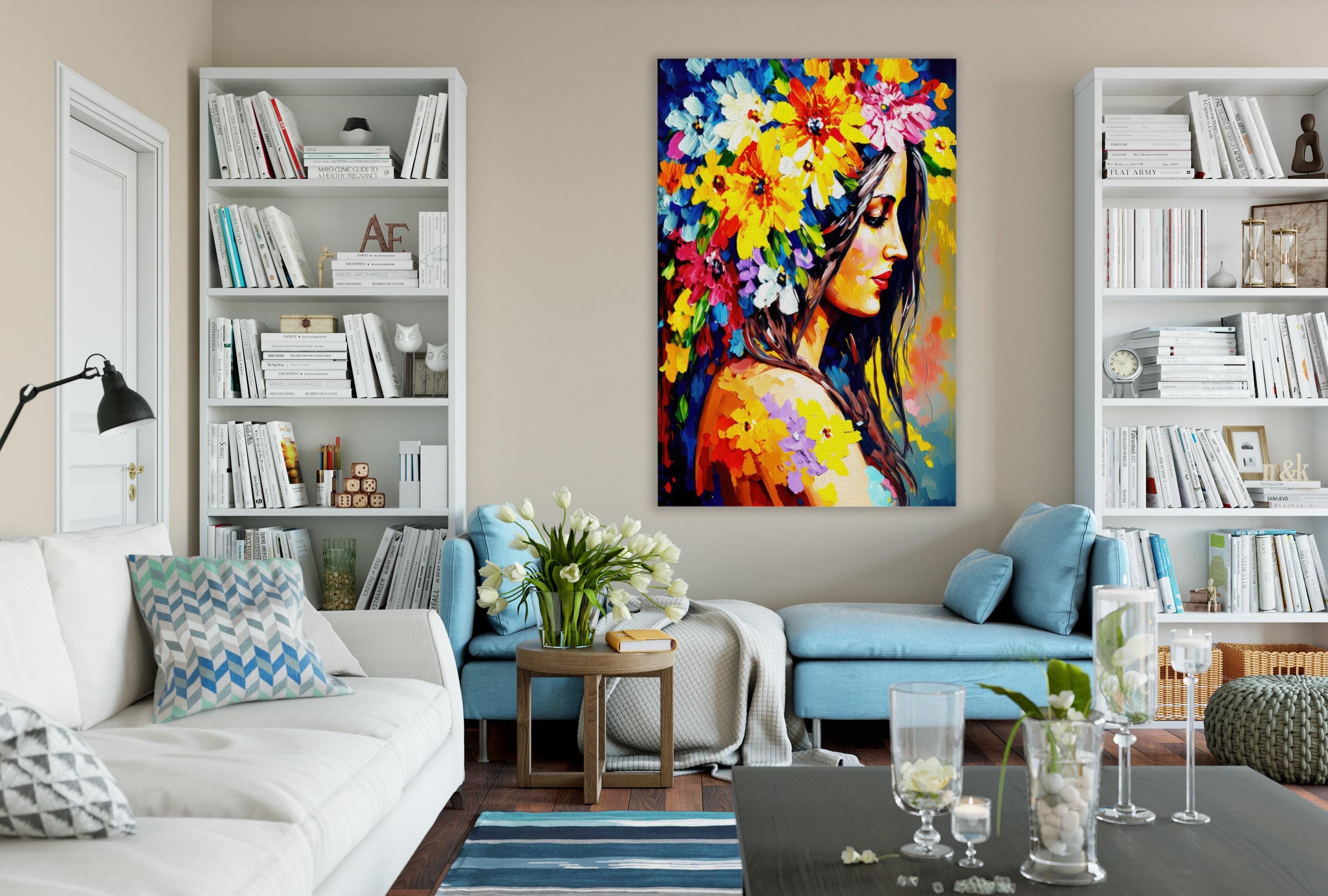 Floral Portrait Canvas - Woman Flower Hair Large Canvas Print | Feminine Home Decor