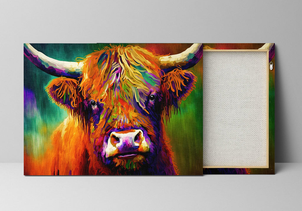 Highland Cow Canvas - Colorful Farmhouse Wall Art With Vibrant Rustic Decor