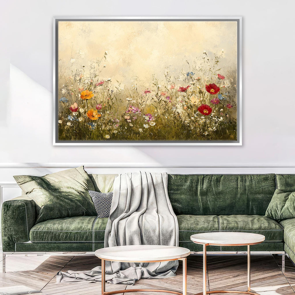 Vintage Wildflower Canvas | Framed Wall Art | Classic Vintage Artwork with Soft Muted Tones