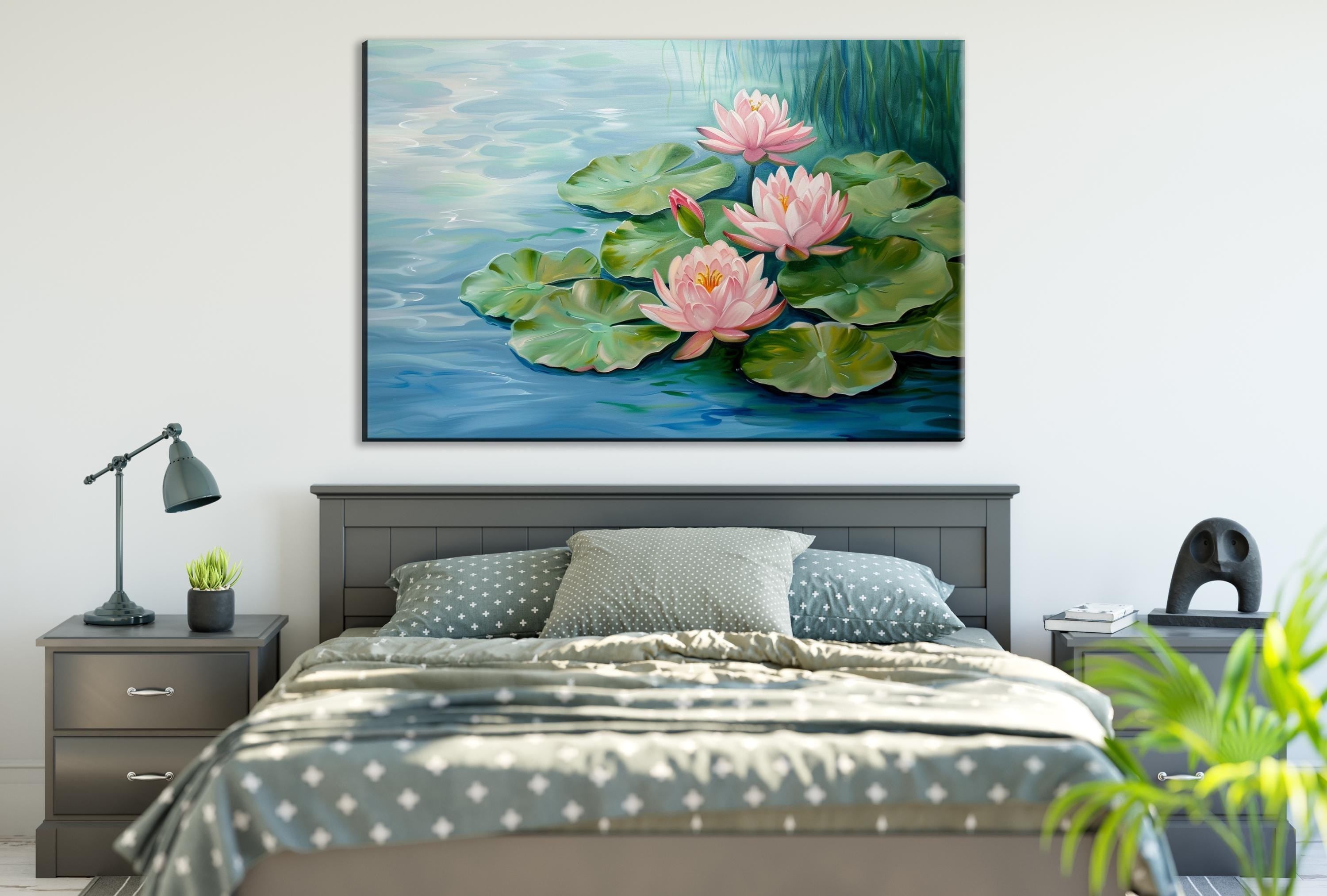 Pastel Water Lilies Art – Oversized Giclée Print Canvas | Ready to Hang Wall Decor