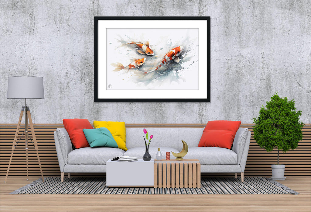 Serene Koi Fish Watercolor Wall Art - Giclee Print on Canvas, Artist Paper, Watercolor Paper, Available in Extra Large Sizes