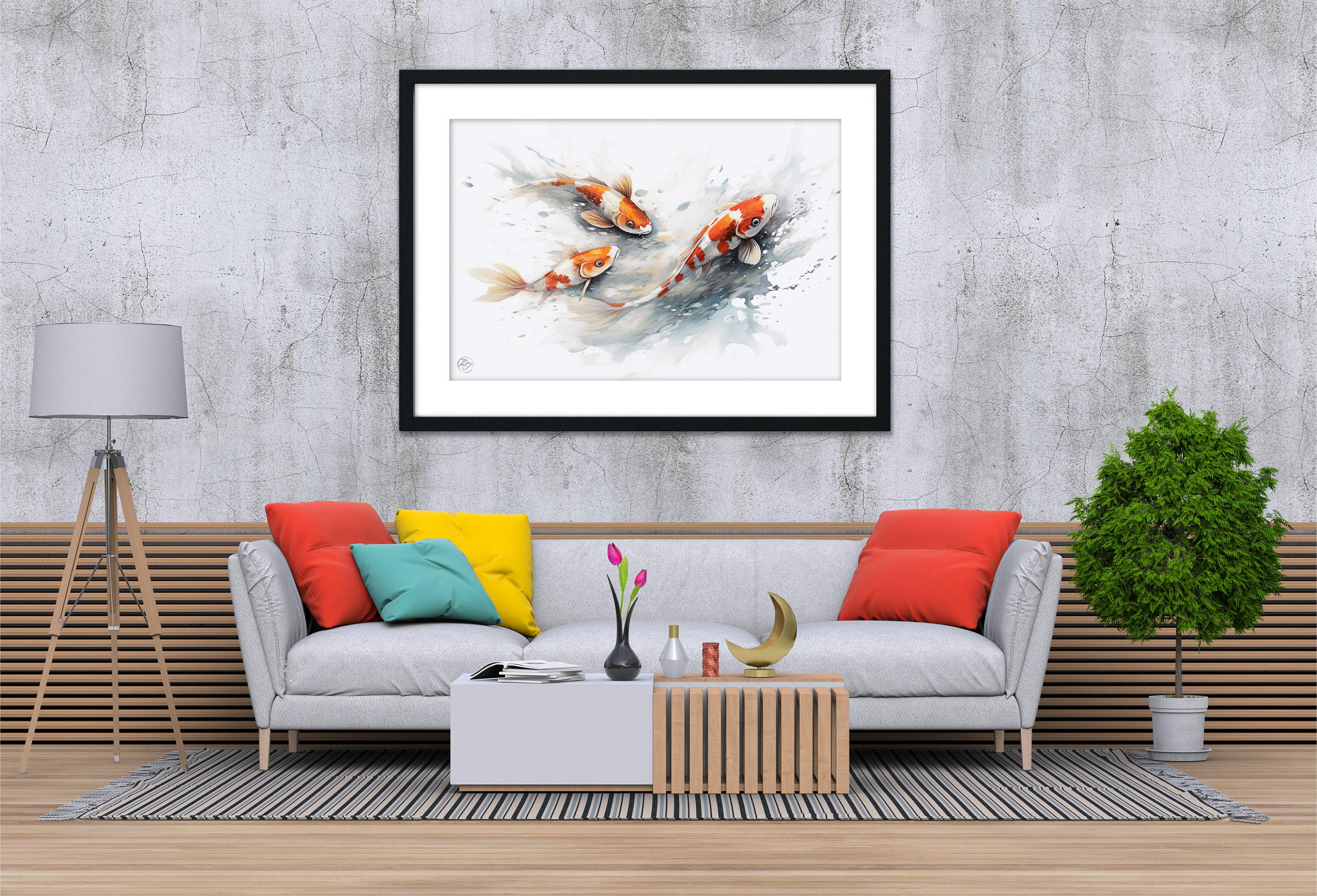 Serene Koi Fish Watercolor Wall Art - Giclee Print on Canvas, Artist Paper, Watercolor Paper, Available in Extra Large Sizes