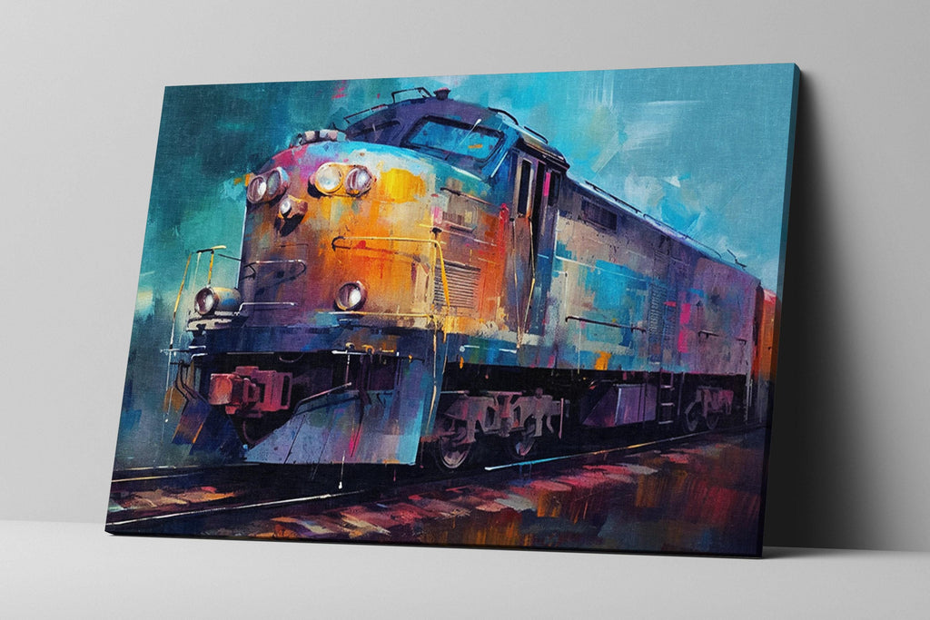 Train Canvas Wall Art - Modern Abstract Painting | Large Colorful Train Art Print