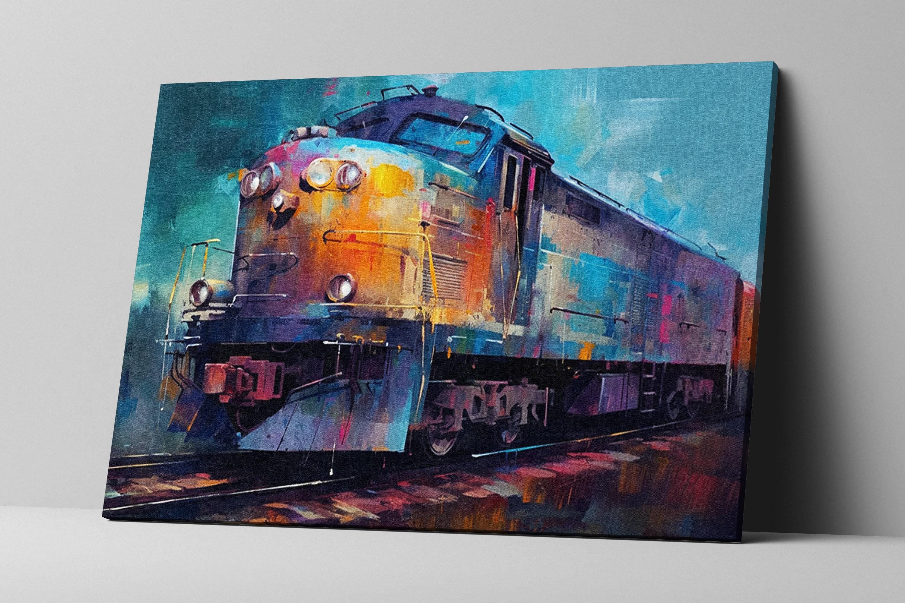 Train Canvas Wall Art - Modern Abstract Painting | Large Colorful Train Art Print
