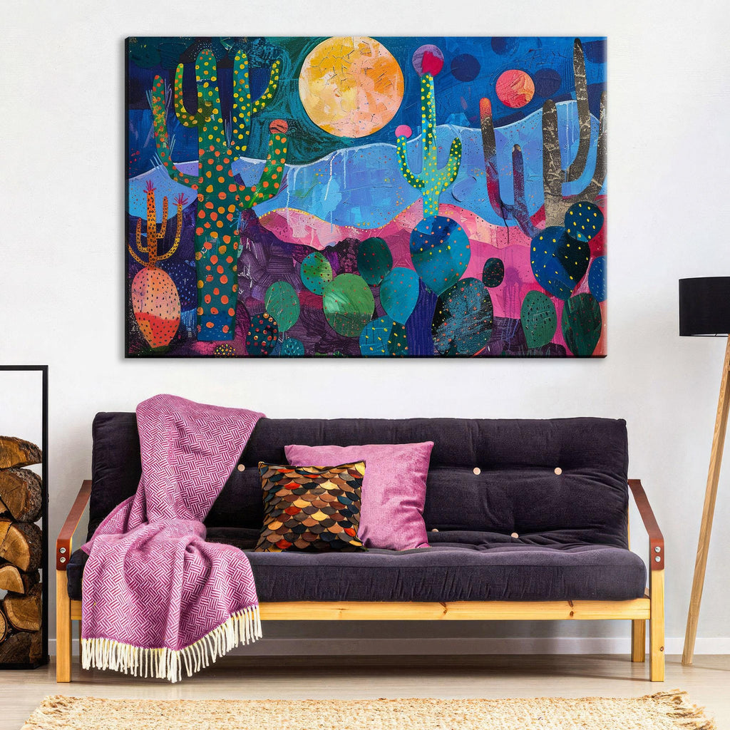 Desert Night Wall Art – Collage Style Southwest Desert Scene on Gallery Wrapped Canvas