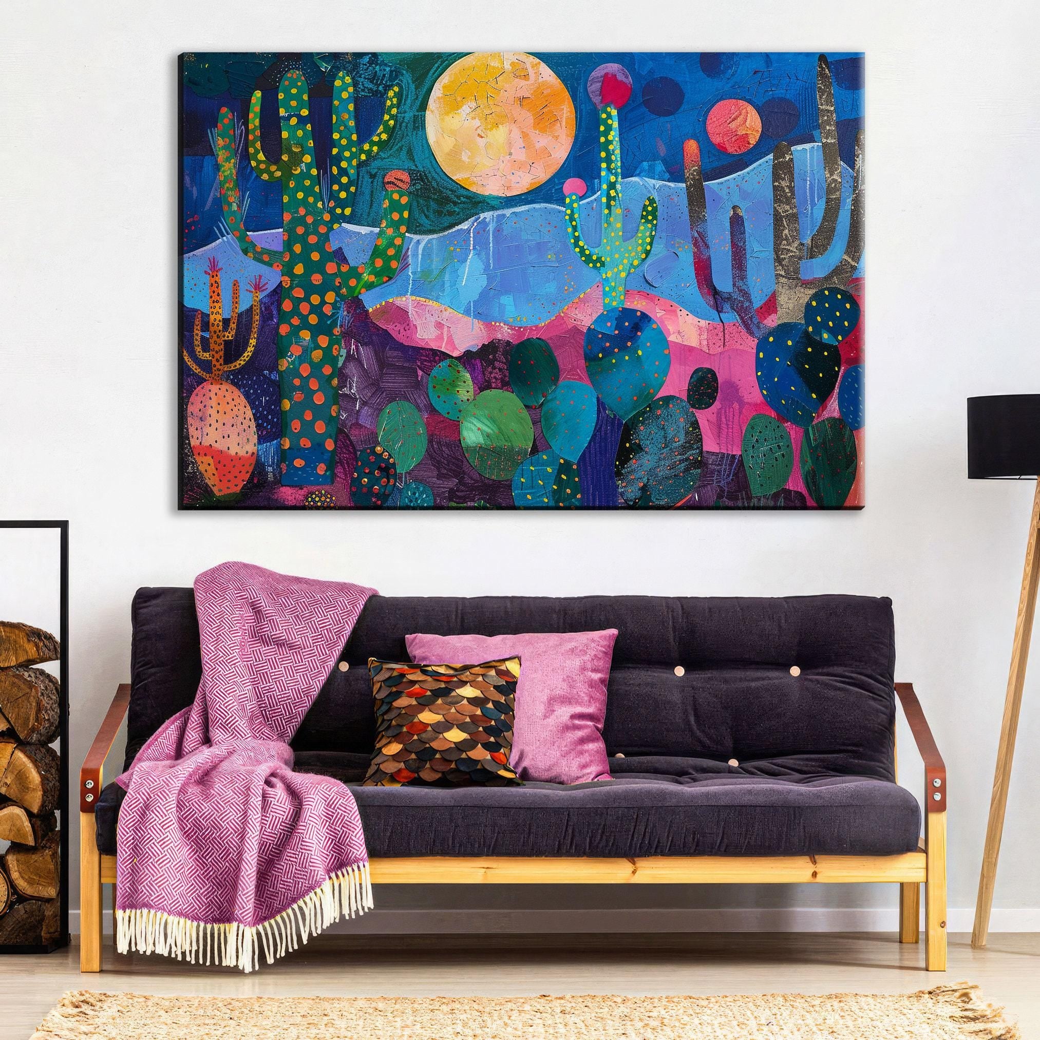 Desert Night Wall Art – Collage Style Southwest Desert Scene on Gallery Wrapped Canvas