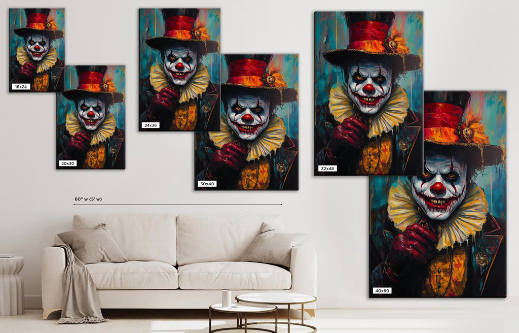Sinister Clown Wall Art – Frightening Halloween Canvas Print | Extra Large Gallery Wrapped Canvas
