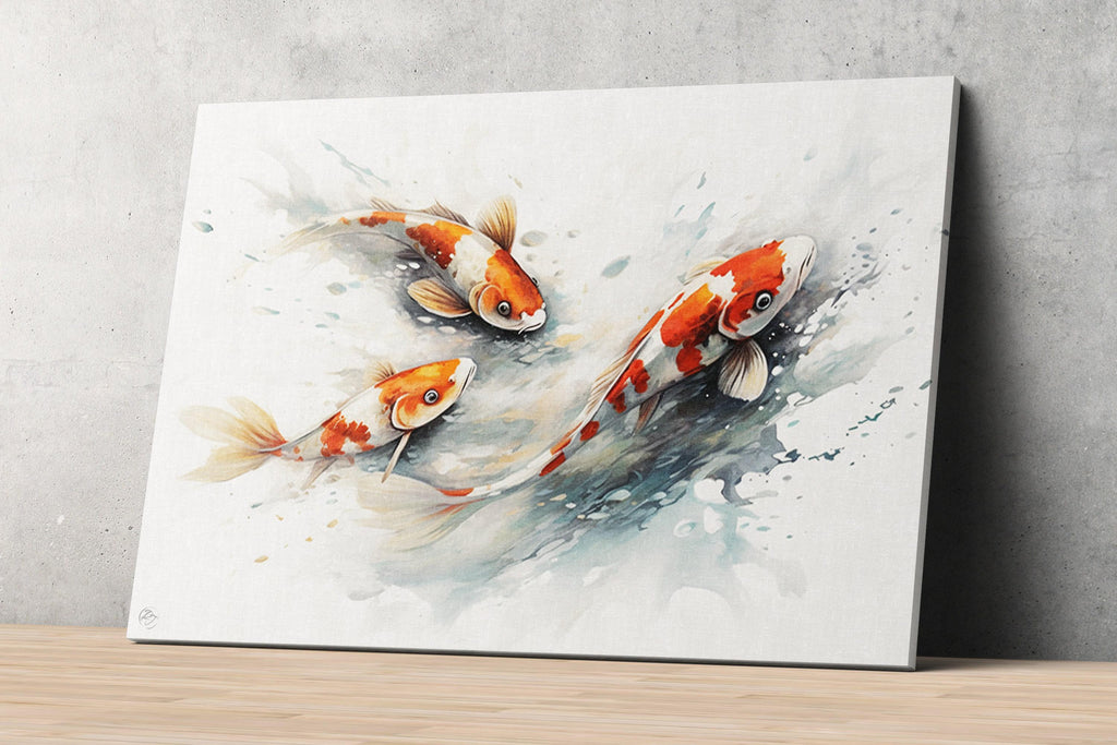 Serene Koi Fish Watercolor Wall Art - Giclee Print on Canvas, Artist Paper, Watercolor Paper, Available in Extra Large Sizes