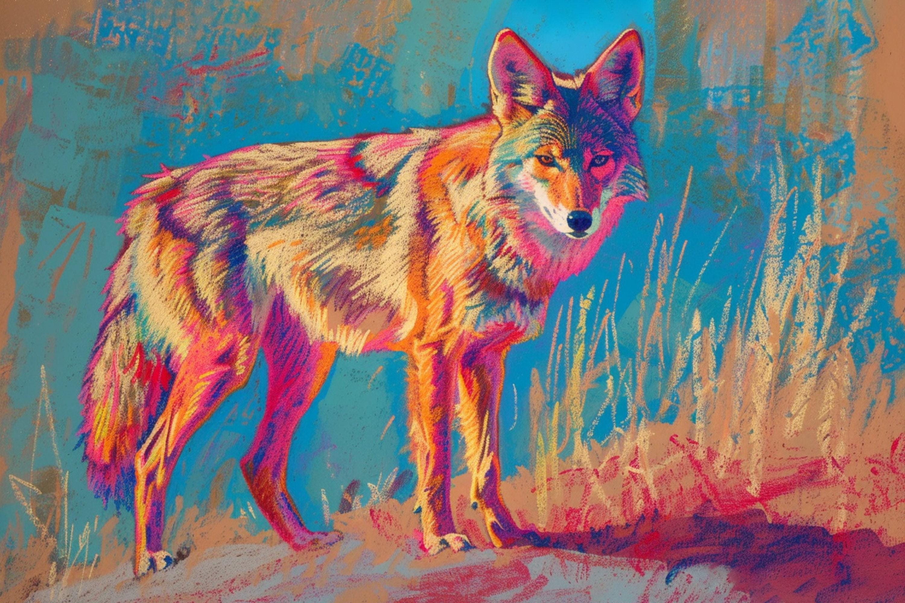 Vibrant Coyote Art – Large Canvas Wall Art, Gallery Wrapped, Ready to Hang