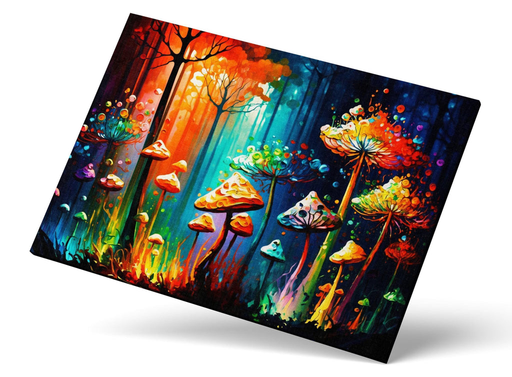 Psychedelic Mushroom Art - Magic Mushrooms Canvas | Glowing Trip Painting Print
