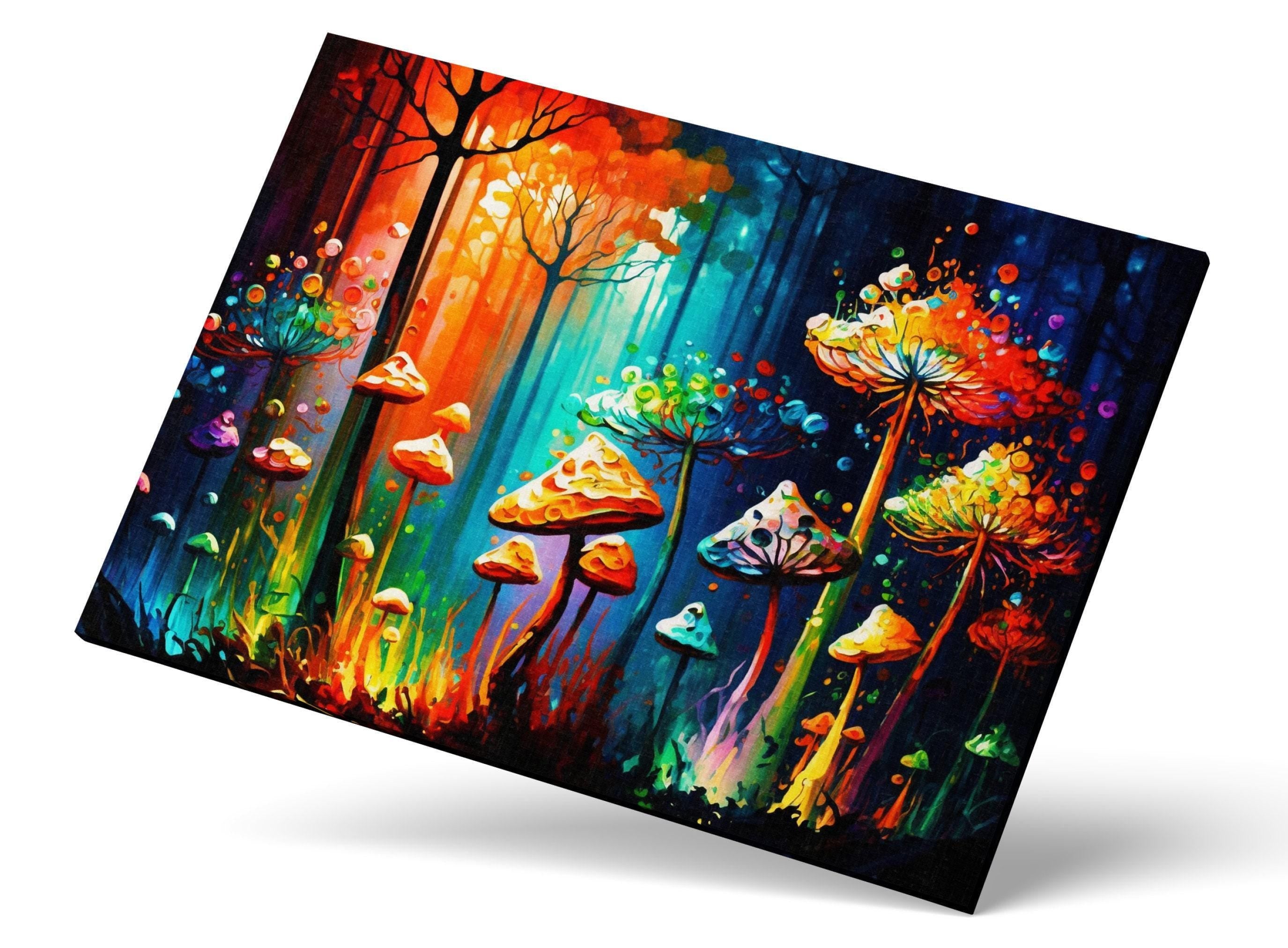Psychedelic Mushroom Art - Magic Mushrooms Canvas | Glowing Trip Painting Print