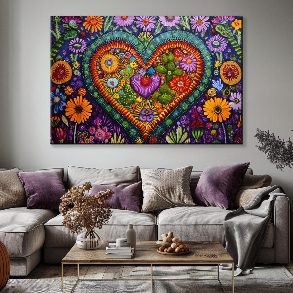 a living room with a couch and a painting on the wall