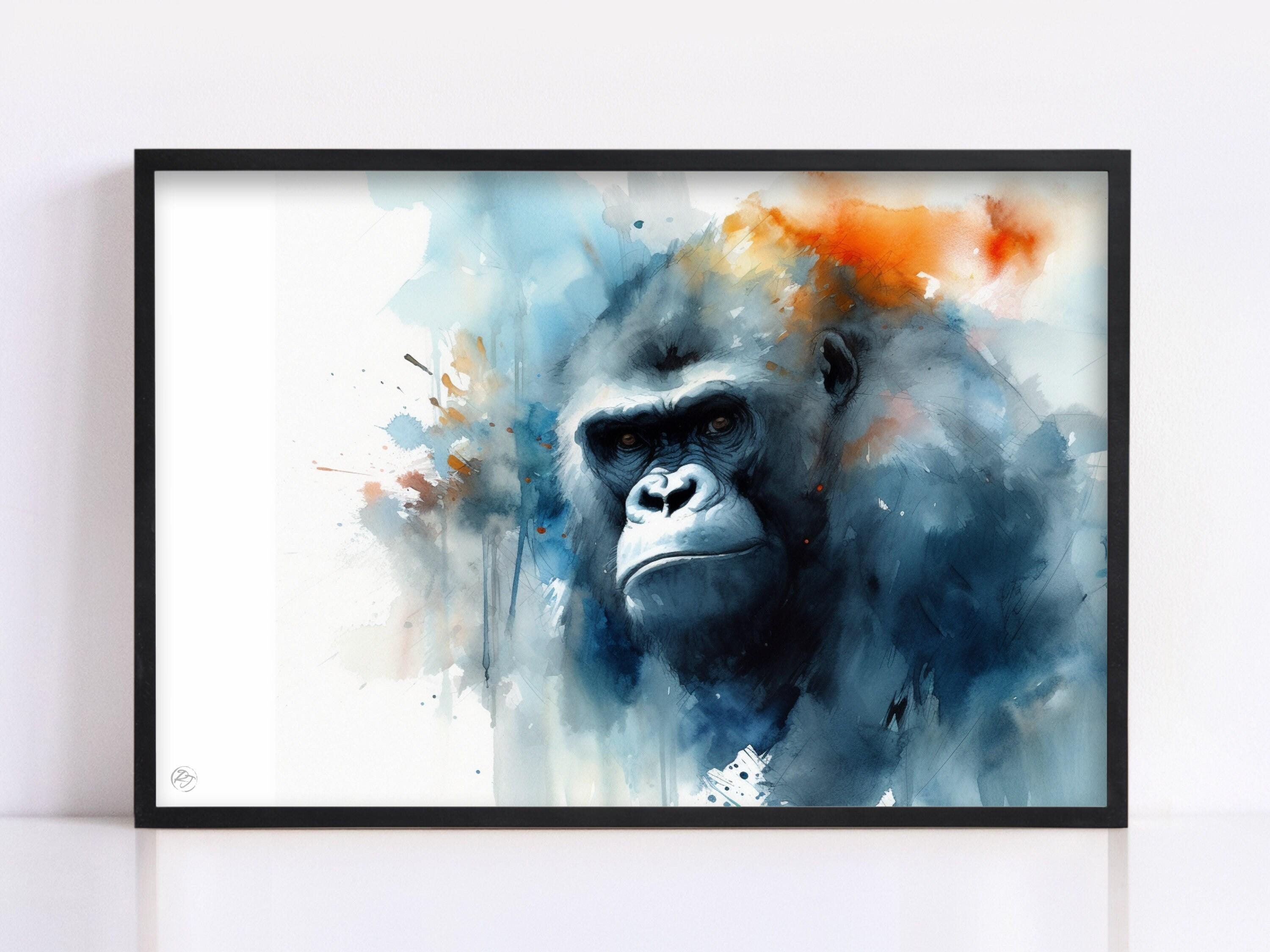 Strength in Silence: Watercolor Gorilla Wall Decor, Giclee Print on Canvas, Artist Paper, Watercolor Paper, Available in Extra Large Sizes