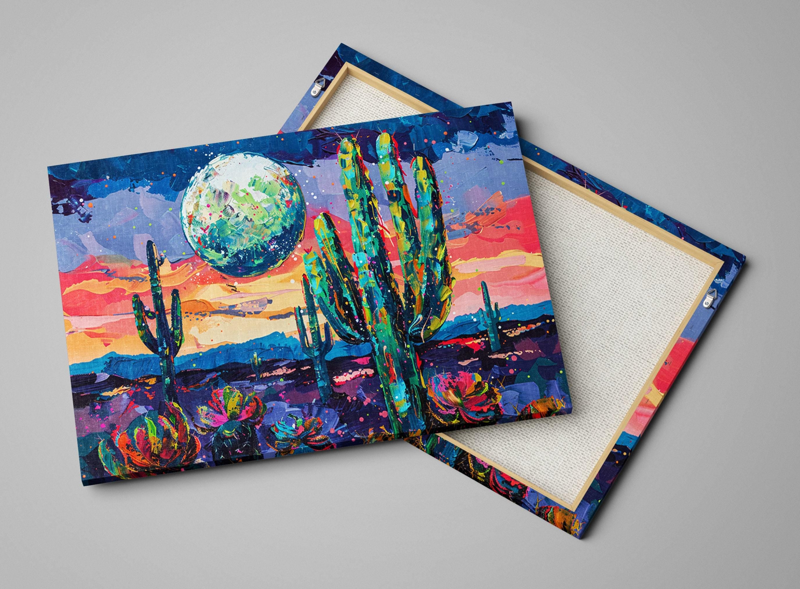 Desert Night Collage Art – Southwest Wall Art | Gallery Wrapped Canvas, Ready to Hang