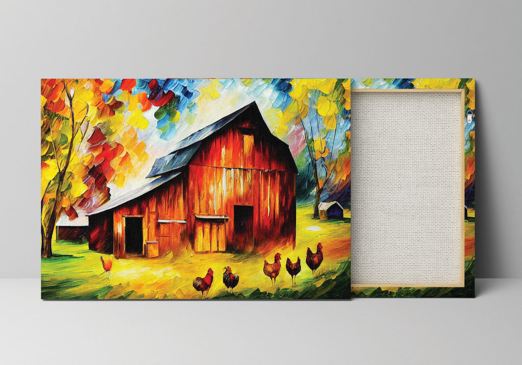 Farmhouse Canvas Print - Vibrant Barn Canvas Art with Wooden Frame