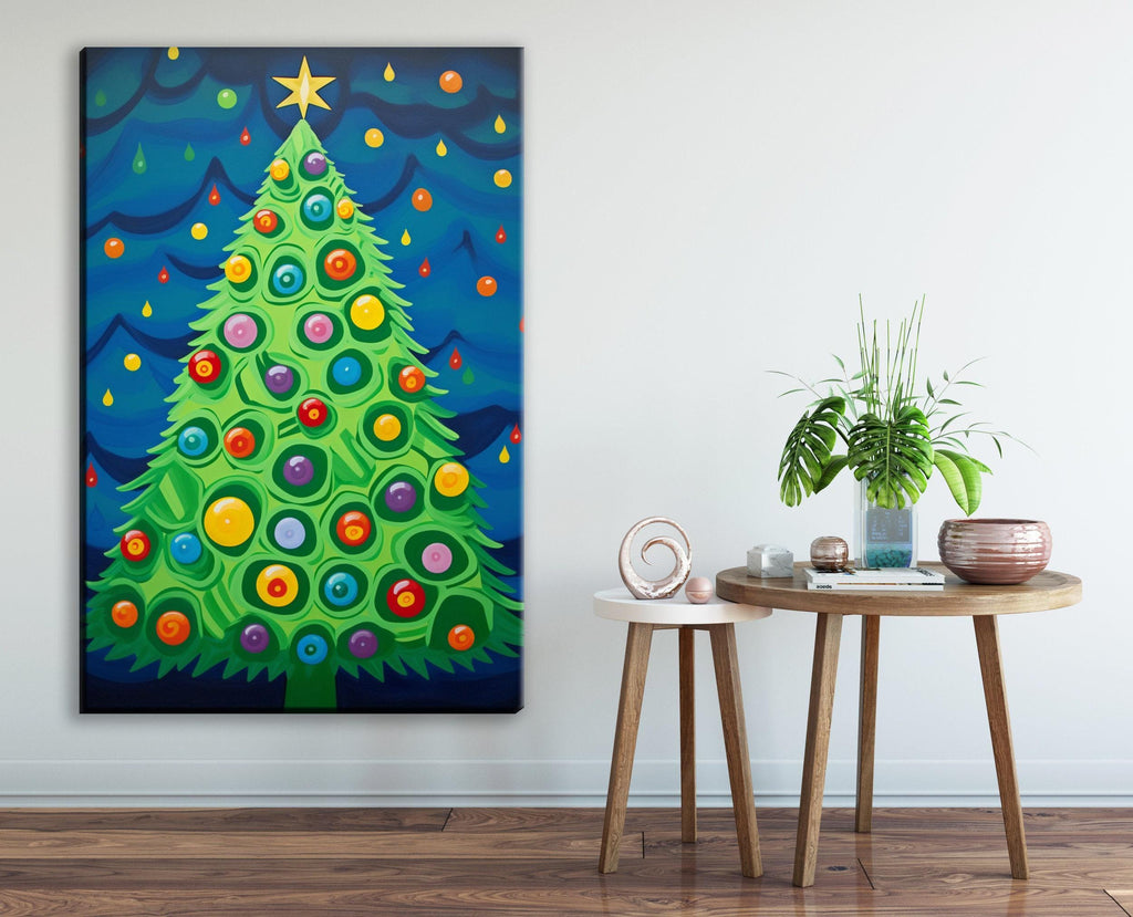 Christmas Canvas Art - Vibrant Holiday Wall Art | Colorful Xmas Tree Painting, Ready to Hang