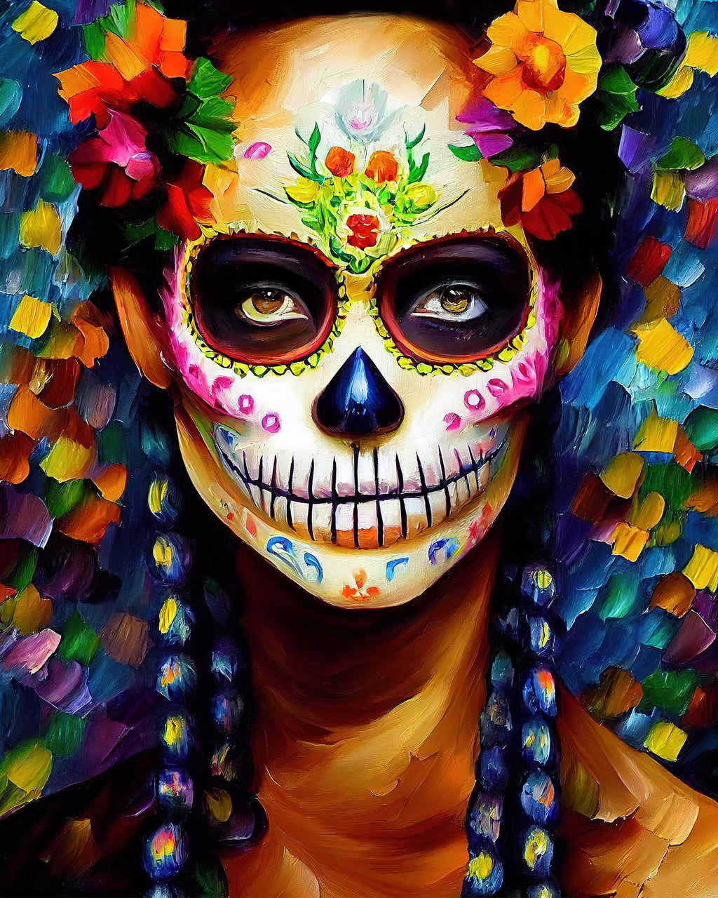 Sugar Skull Wall Art - Dia De Los Muertos Art Canvas Featuring Colorful Skull Print