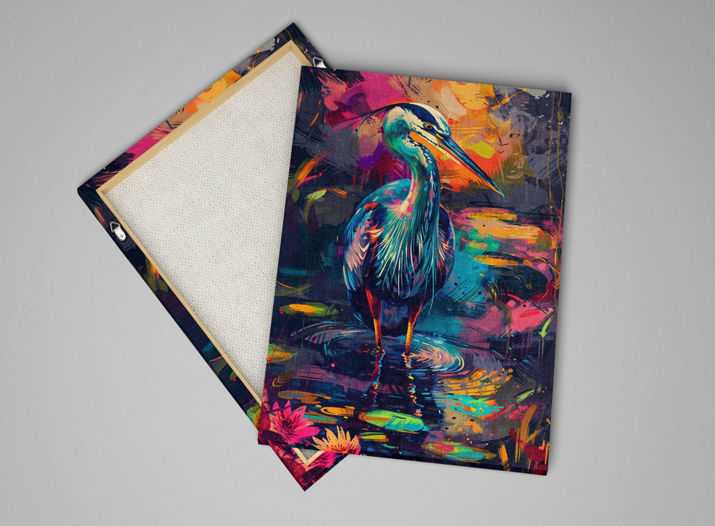 Blue Heron Canvas Art – Vibrant Wetlands Decor | Large Gallery Wrapped Canvas Print