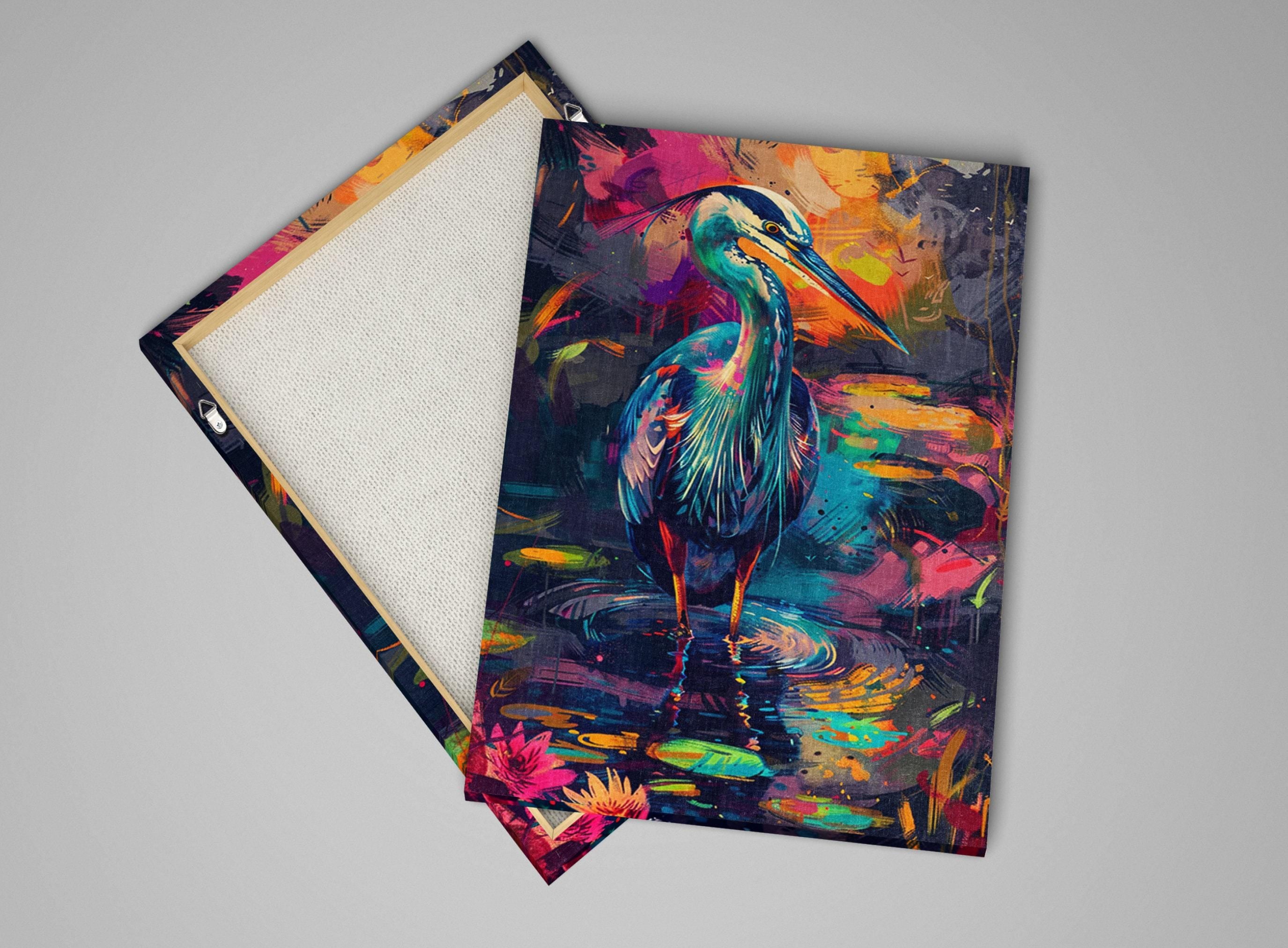 Blue Heron Canvas Art – Vibrant Wetlands Decor | Large Gallery Wrapped Canvas Print