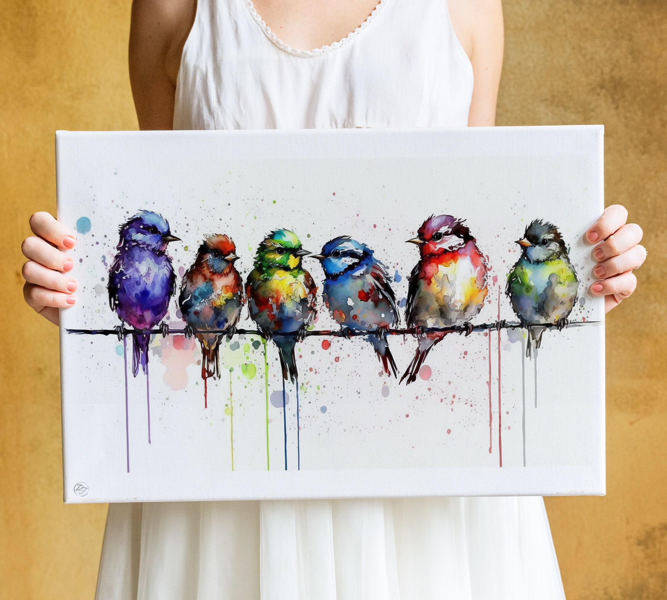 Nature's Chorus: Birds Watercolor Wall Decor Print, Giclee Print on Canvas, Artist Paper, Watercolor Paper, Available in Extra Large Sizes