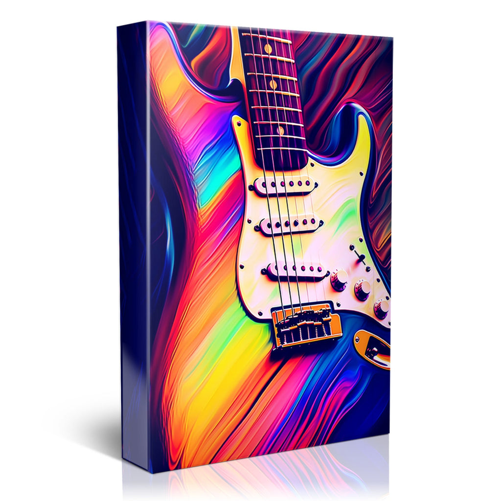 Electric Guitar Wall Art - Synthwave Neon Guitar Canvas Art | Large Vibrant Music Decor