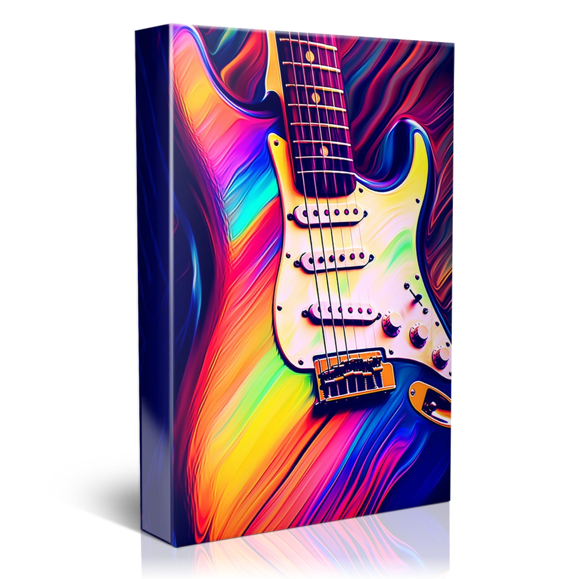 Electric Guitar Wall Art - Synthwave Neon Guitar Canvas Art | Large Vibrant Music Decor
