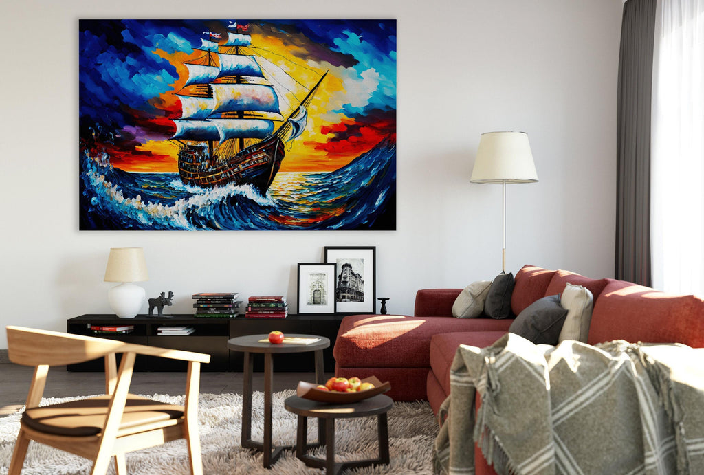 Pirate Ship Painting - Colorful Pirate Wall Art | Kids Room Canvas Print