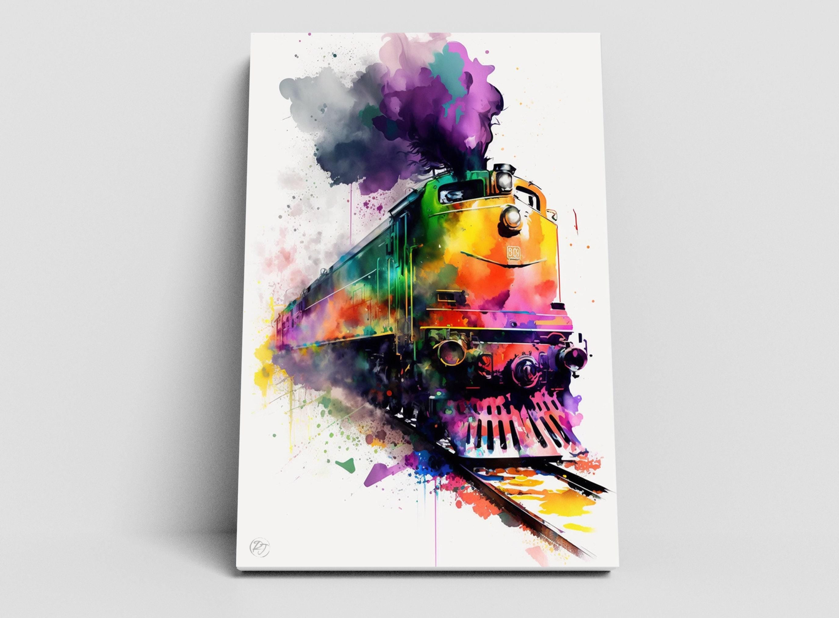 Vintage Train Charm: Watercolor Railroad Art Print, Giclee Print on Canvas, Artist Paper, Watercolor Paper, Available in Extra Large Sizes