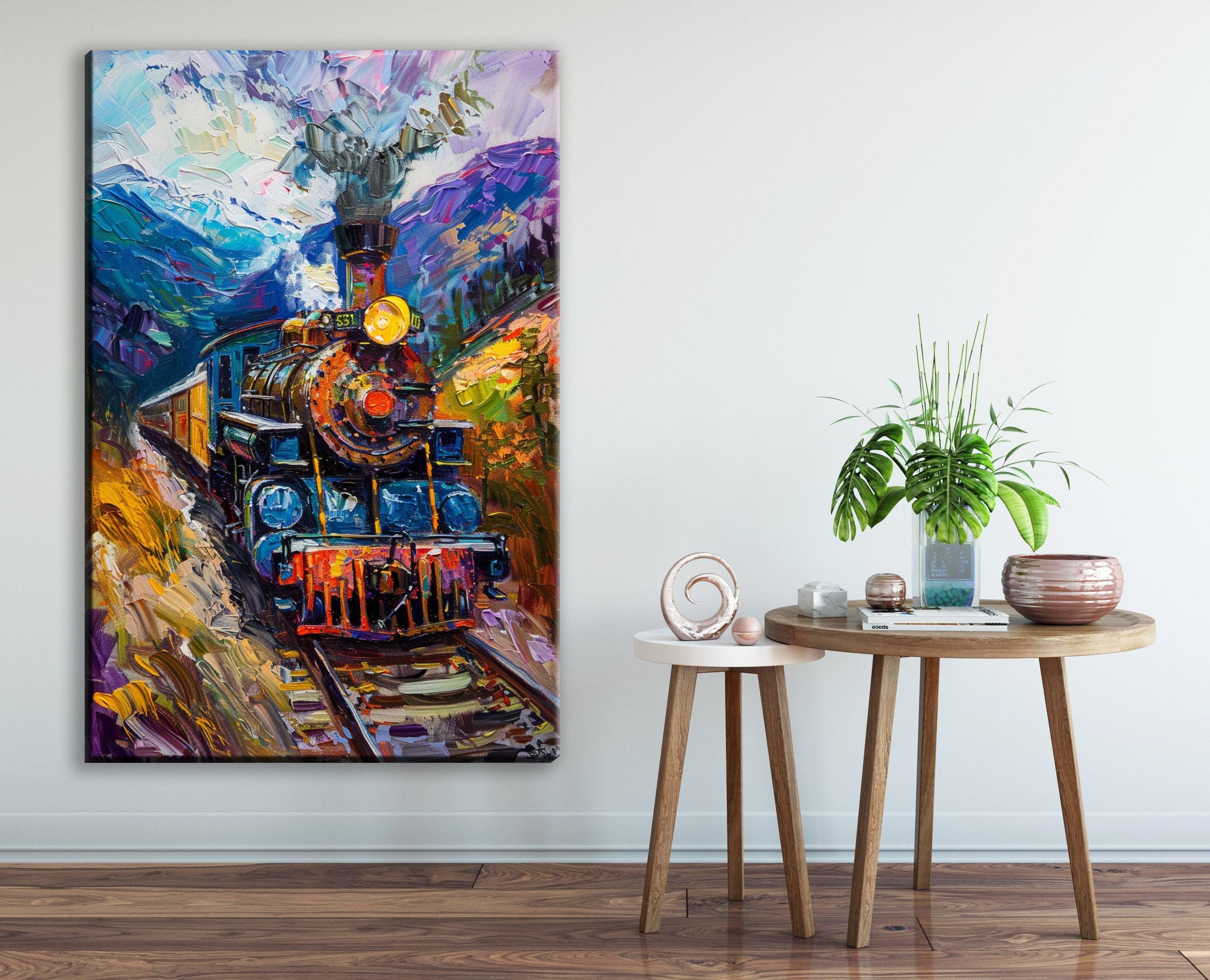 Vintage Train Painting – Classic Locomotive Art on Extra Large Canvas Print
