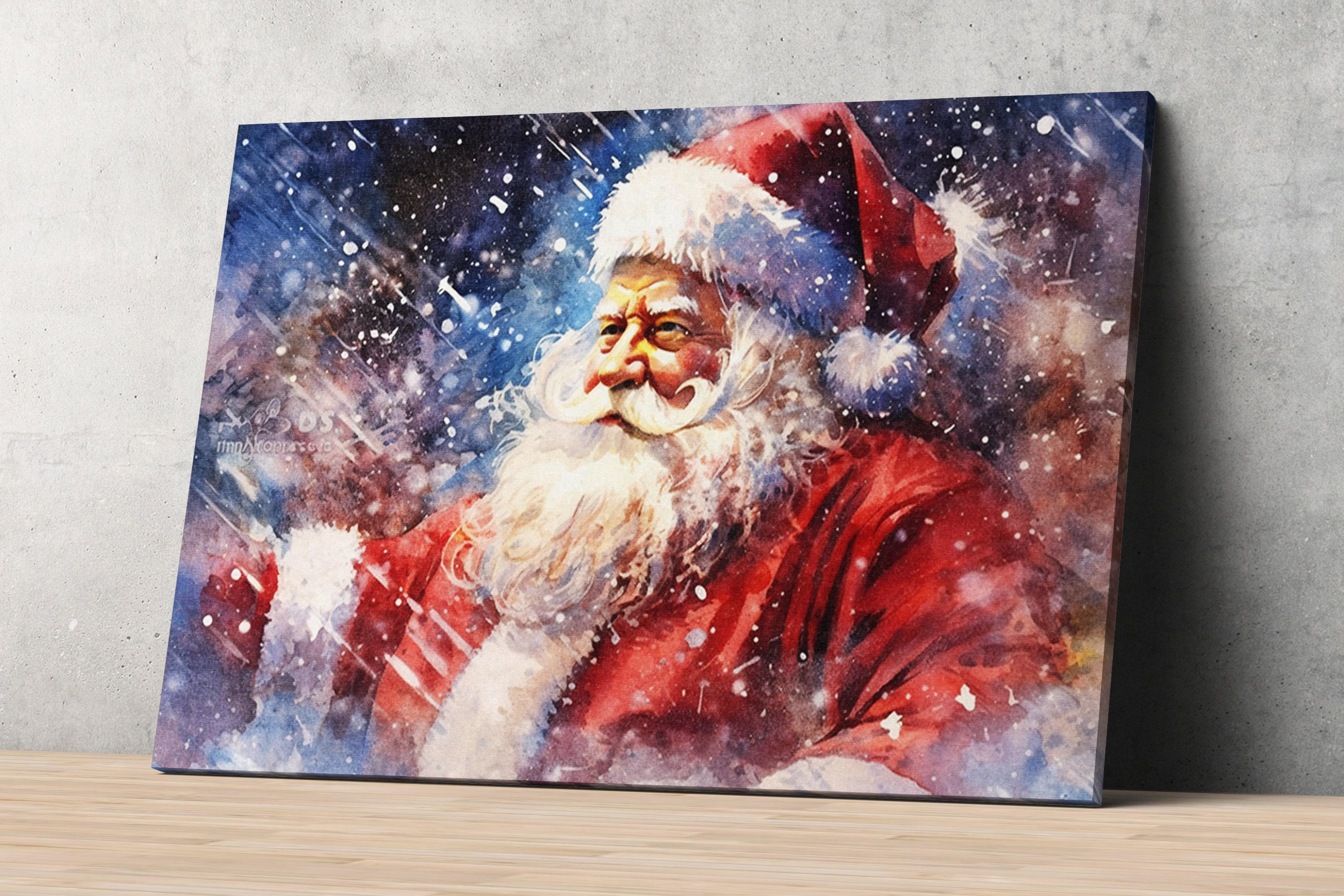 Jolly Old Saint Nick Watercolor - Traditional Holiday Decor, Print on Canvas, Artist Paper, Watercolor Paper, Available in Extra Large Sizes