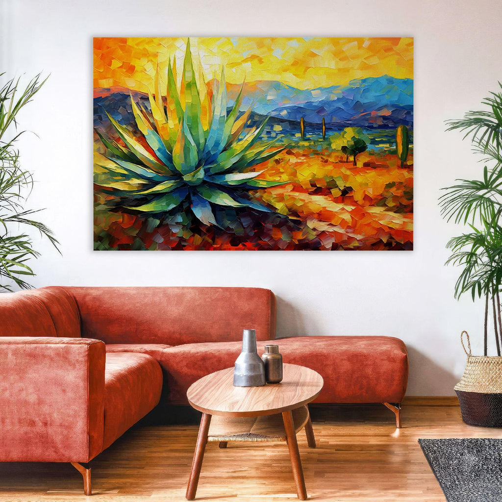 Desert Agave Print - Colorful Southwestern Landscape on Gallery Wrapped Canvas, Extra Large